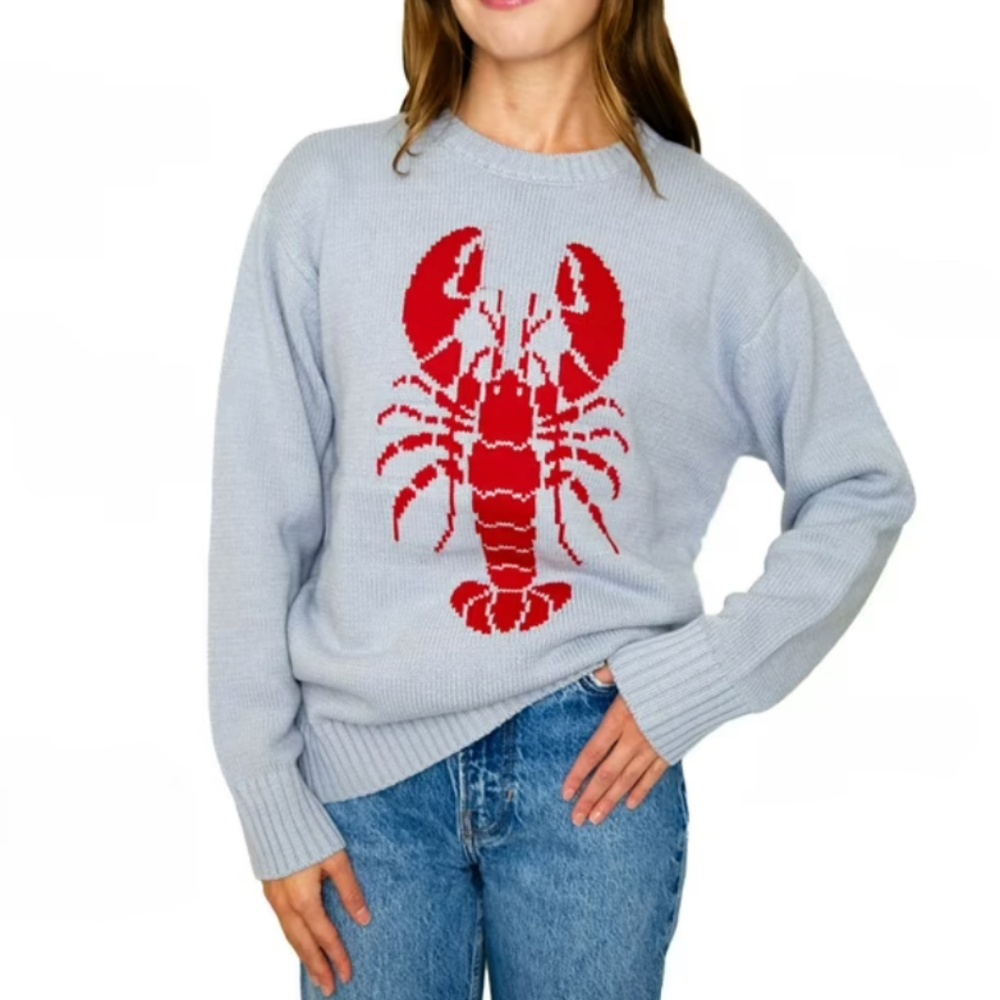 Light Blue & Red  Lobster Sweater